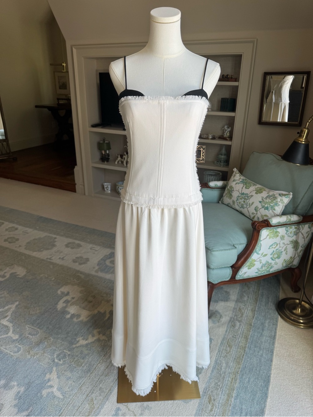 White Slip Dress with Black Trim - Casual Feminine Chemise